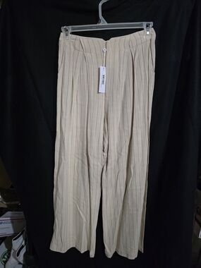 Sage Neutral Pinstripe Wide-Leg Trousers